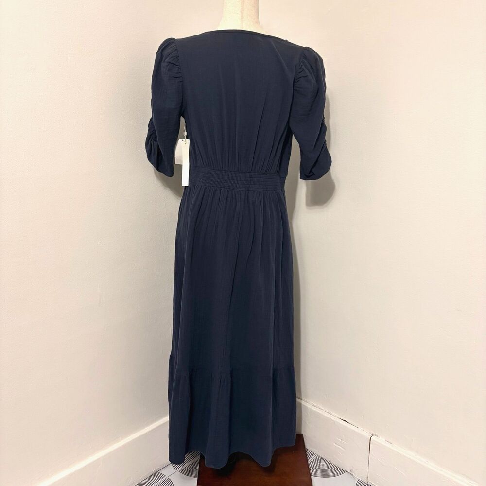 NWT Caslon Blue Puff Sleeve Ruffle Hem Gauze Maxi 100% Cotton Dress Sz M - Picture 5 of 8